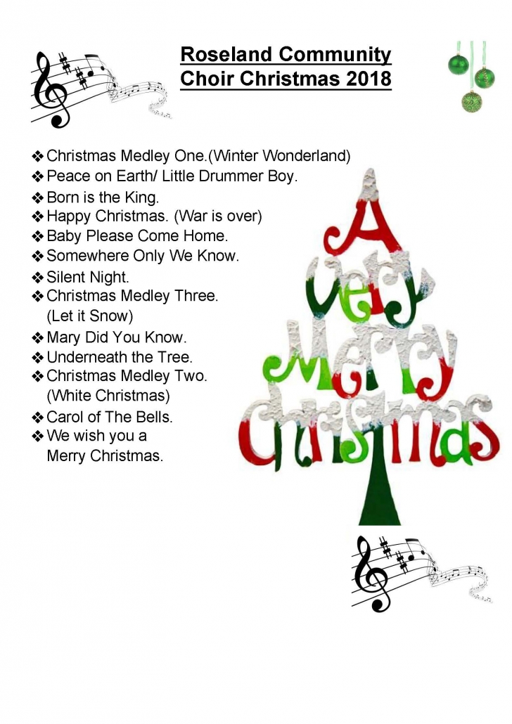 Roseland Communtiy Choir Christmas list 2018